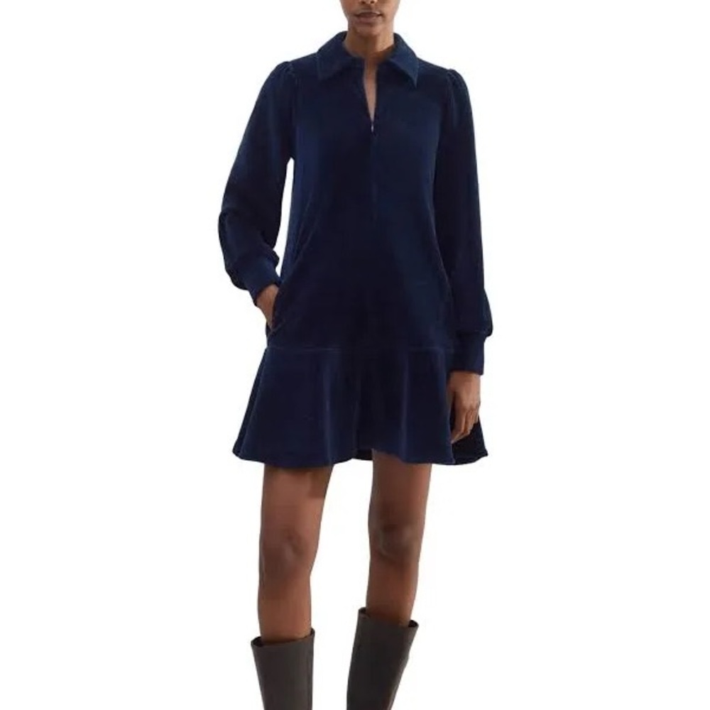 ME + EM Navy Blue Collared Zip Up Midi Dress Size 16